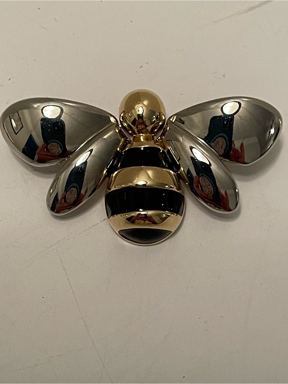 Vintage Liz Claiborne Bee Brooch 1990’s Gold And Silver Tone Black Enamel